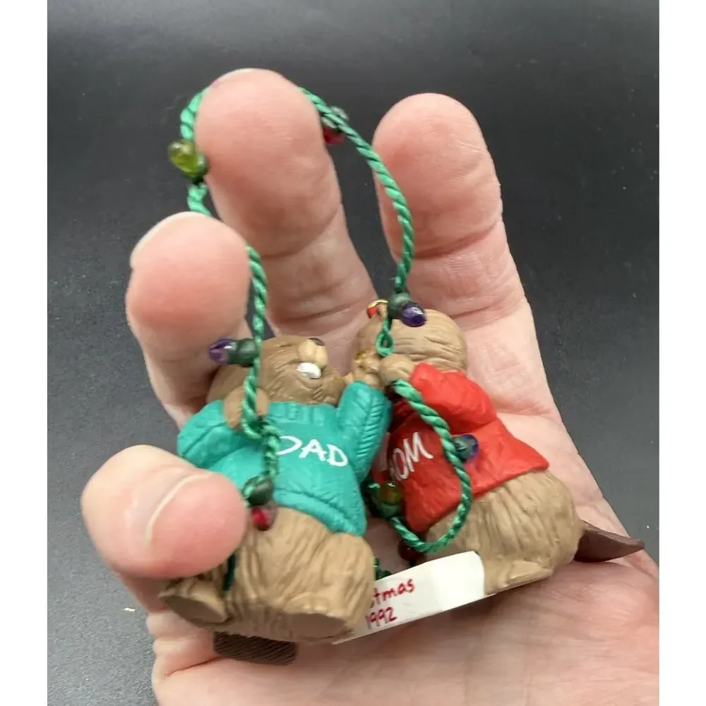 1992 Hallmark Cards Mom & Dad Little Beaver Cute Christmas Ornament LO17